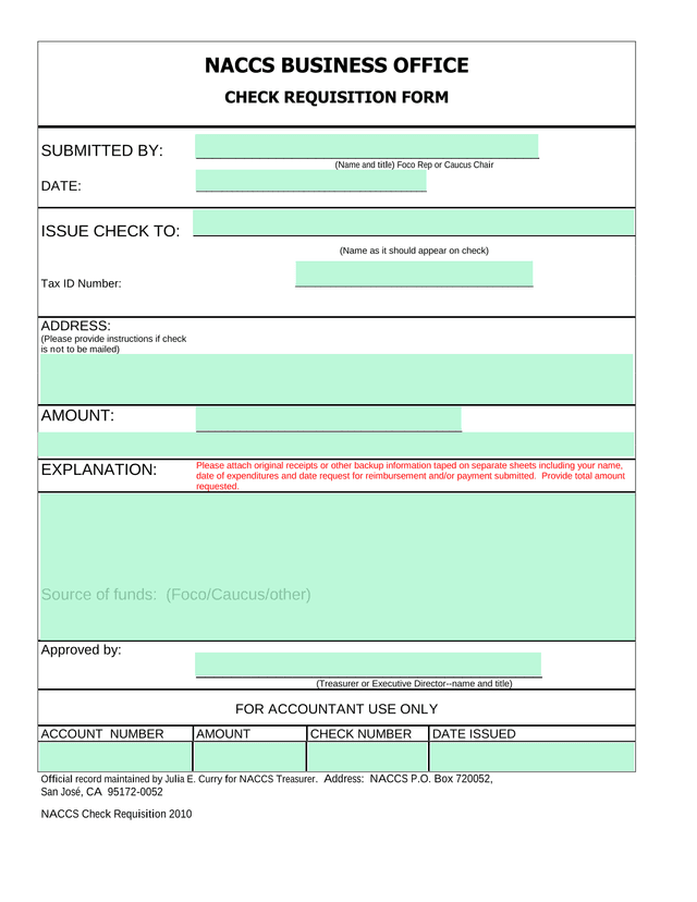 NACCS Check Requisition 2010 screenshot