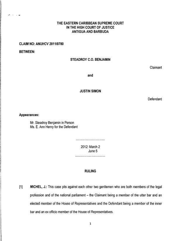 Ruling In Claim No ANUHCV 20110780 screenshot