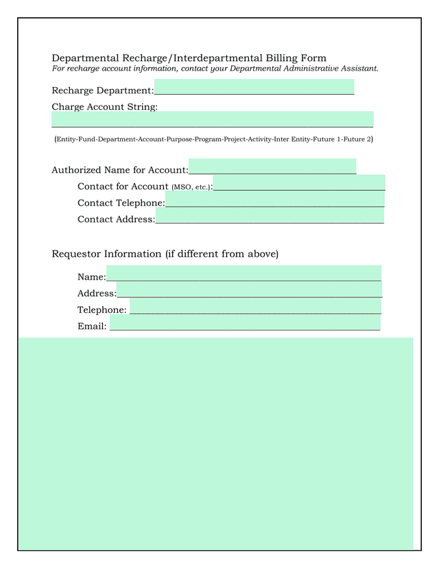 Departmental RechargeInterdepartmental Billing Form screenshot