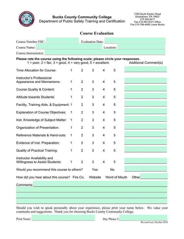 Course Evaluation screenshot