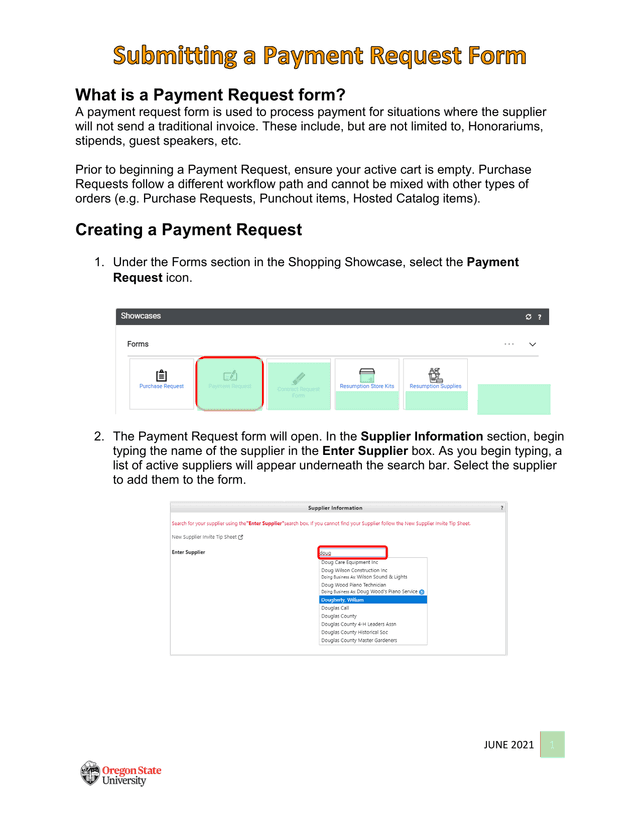 Payment Request Form screenshot