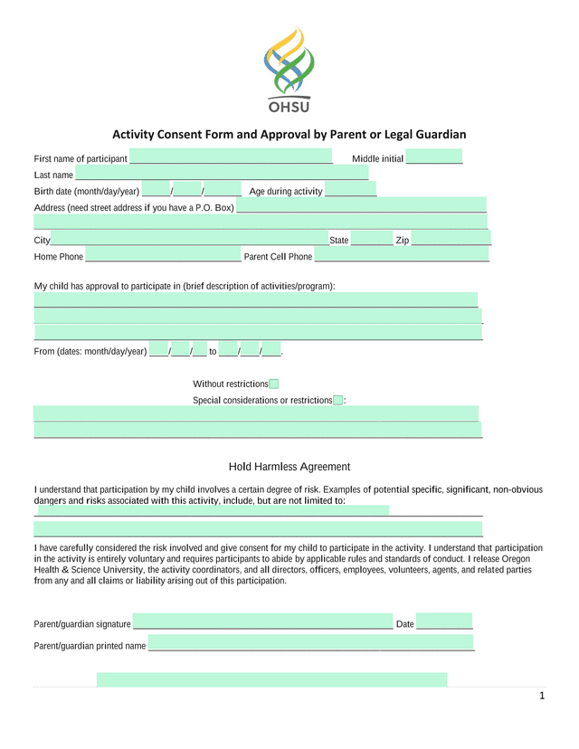 Activity Consent Form And Approval By Parent Or Legal Guardian screenshot