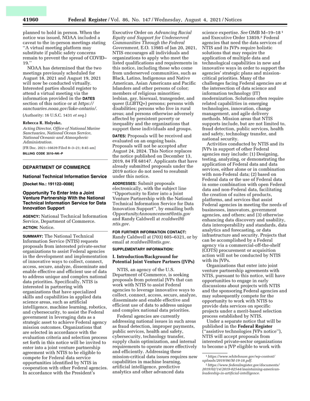 Opportunity To Enter Into A Joint Venture Partnership With The National Technical Information Servic screenshot