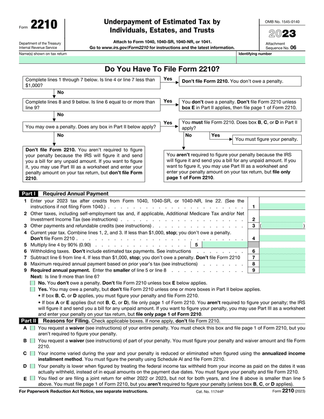 Form 2210 Underpayment Of Estimated Tax By Individuals, Estates, And Trusts screenshot