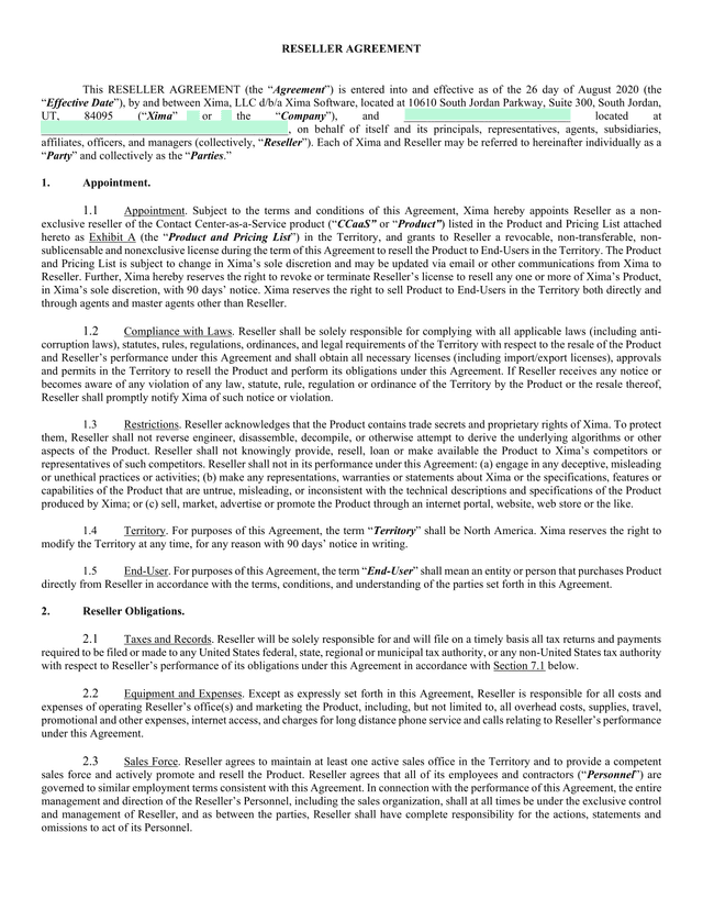 Reseller Agreement screenshot