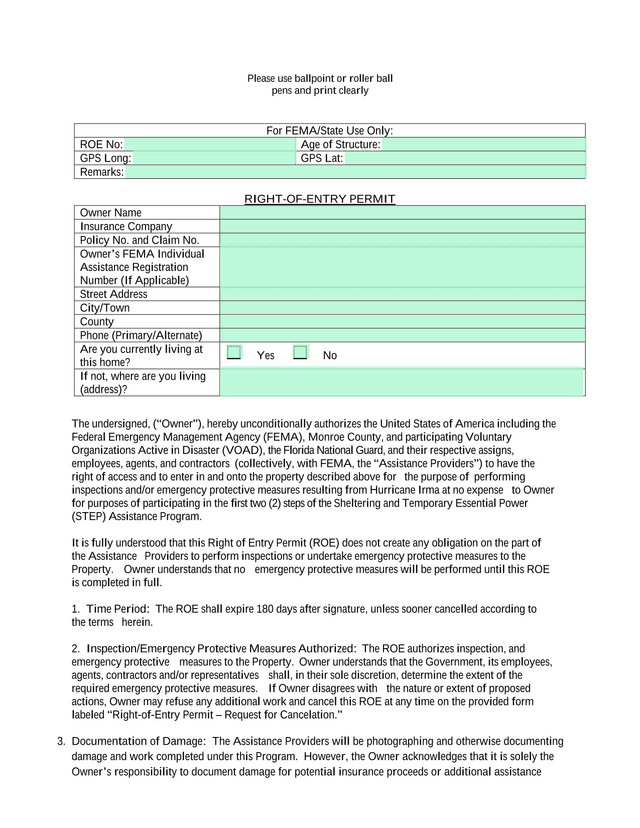 Right Of Entry Permit screenshot