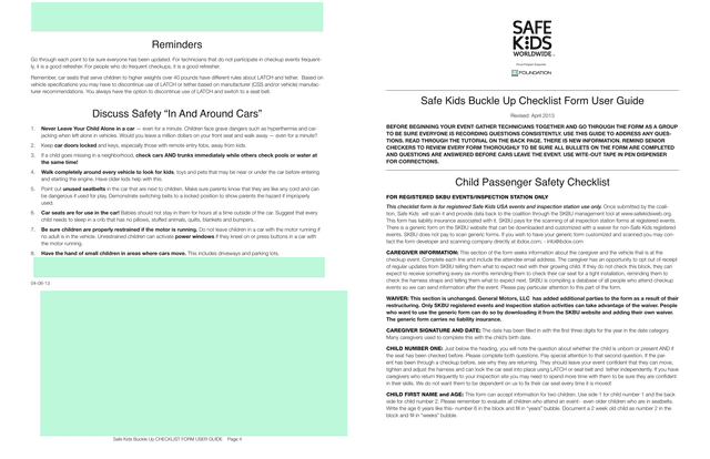 Safe Kids Buckle Up Checklist Form User Guide screenshot