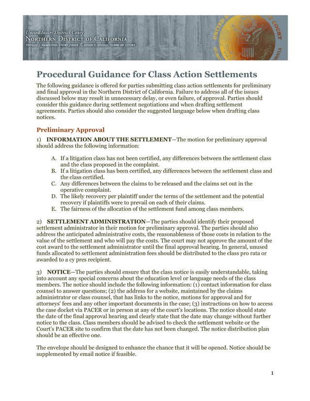Procedural Guidance For Class Action Settlements screenshot