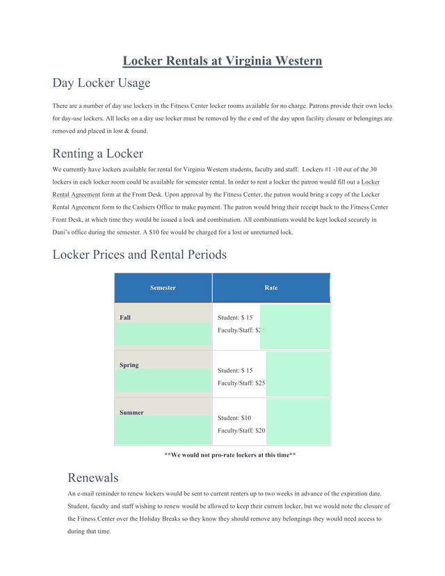 Locker Rentals At Virginia Western screenshot