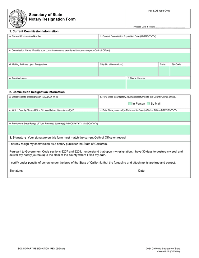 SOSNotary Resignation screenshot