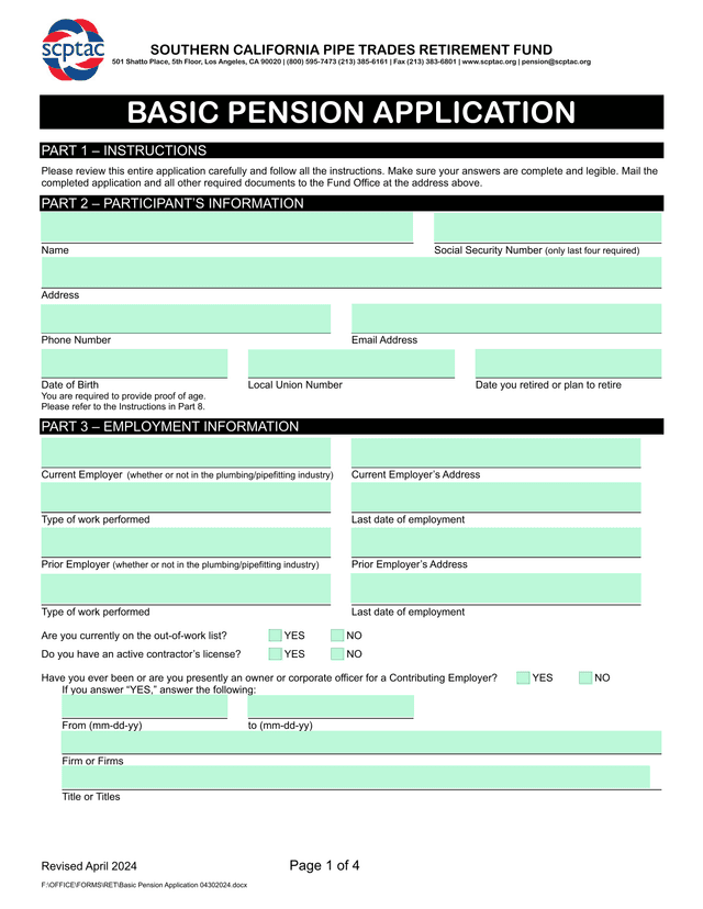 BASIC PENSION APPLICATION screenshot