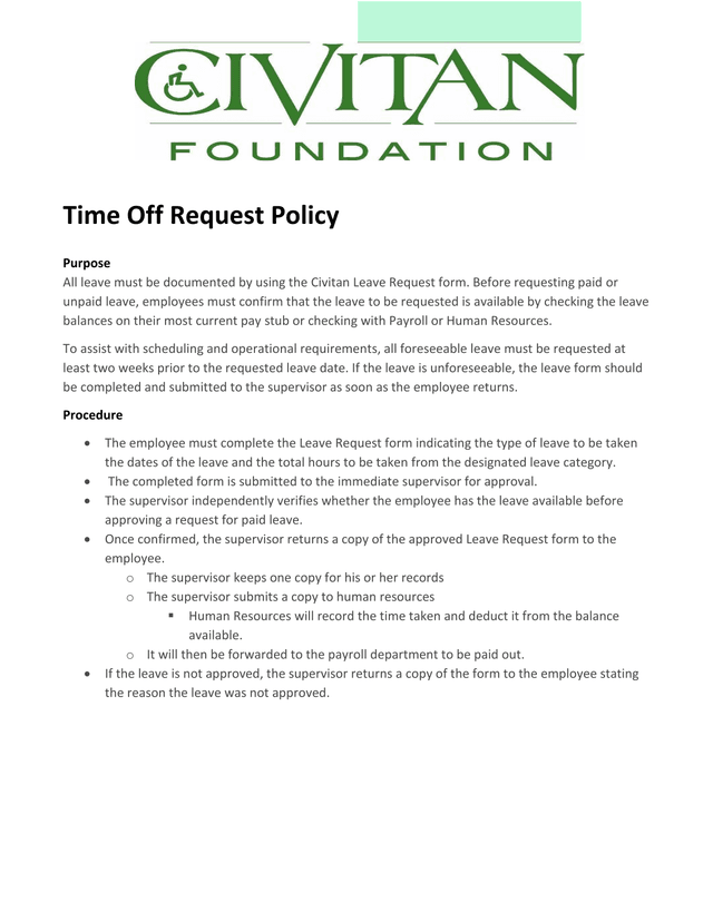Time Off Request Policy screenshot
