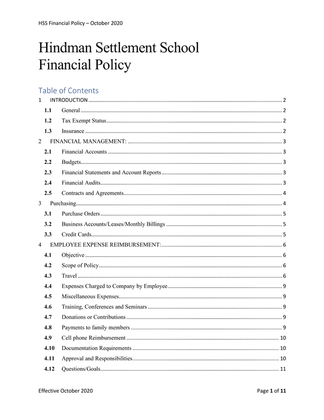 HSS Financial Policy  October 2020 screenshot