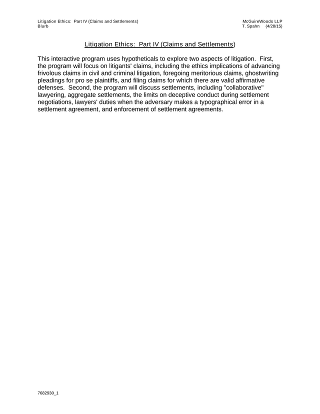 Litigation Ethics Part IV (Claims And Settlements) screenshot