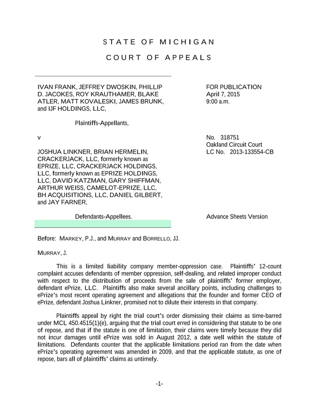Court Of Appeals Opinion Frank Et Al. V. Linkner Et Al. screenshot