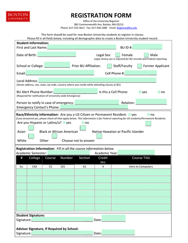 REGISTRATION FORM screenshot