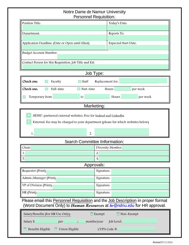 Personnel Requisition screenshot