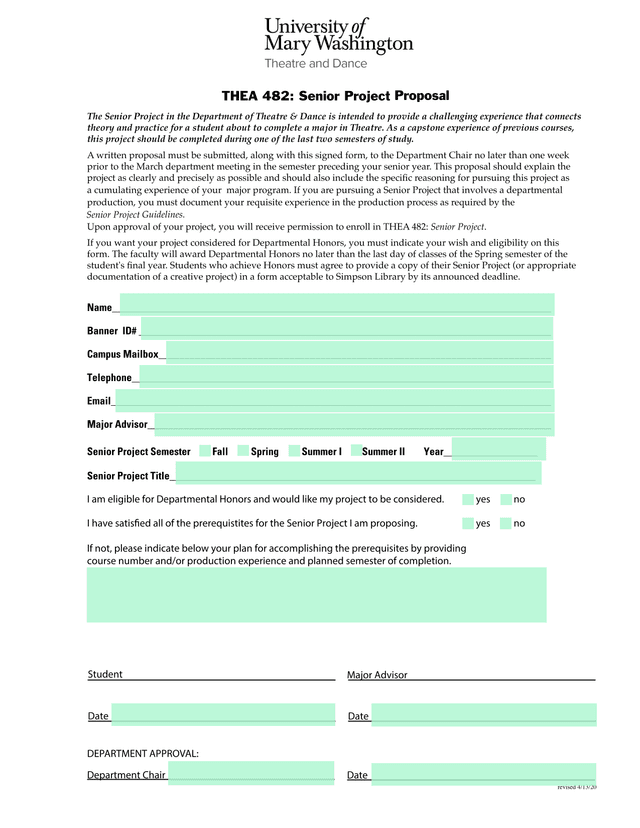 Senior Project Proposal Form screenshot