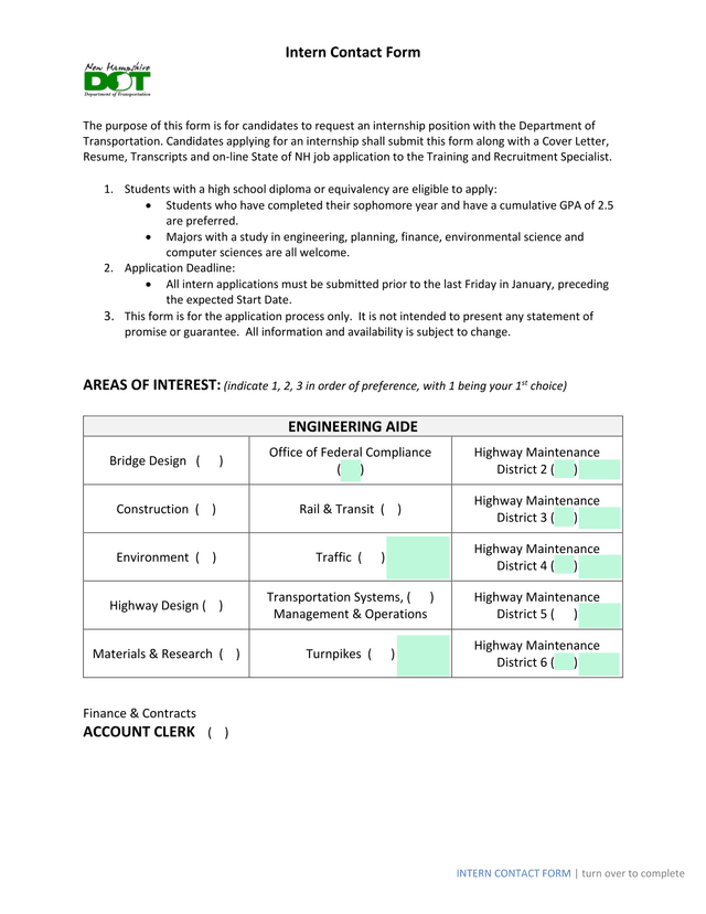 Intern Contact Form screenshot