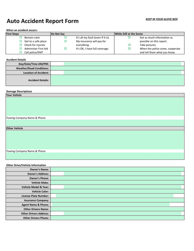Auto Accident Report Form screenshot