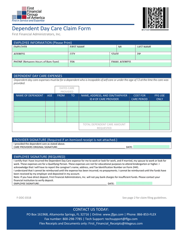 Dependent Day Care Claim Form screenshot