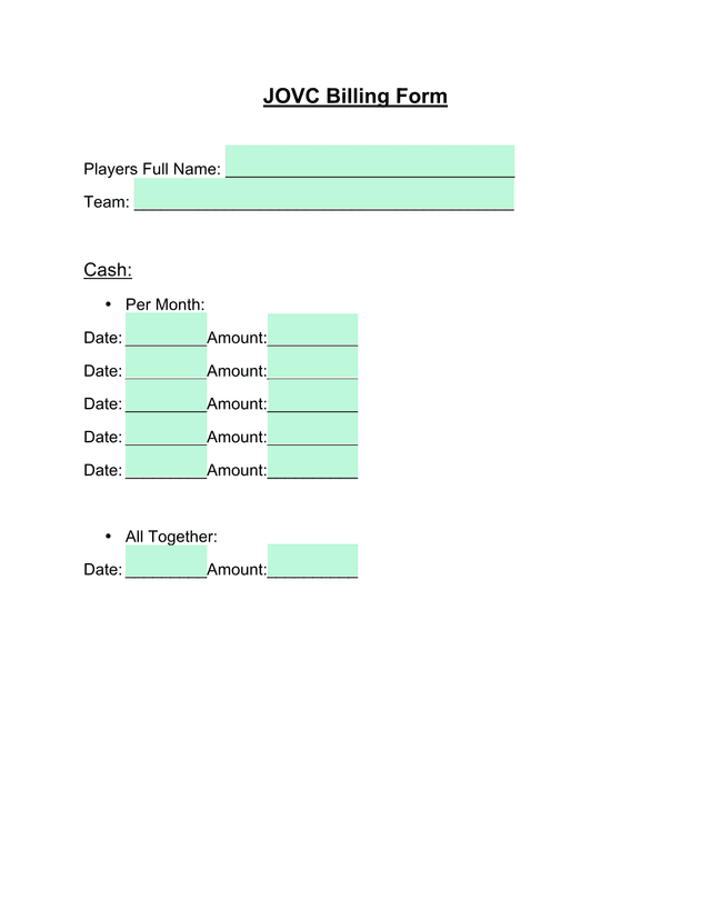 JOVC Billing Form screenshot