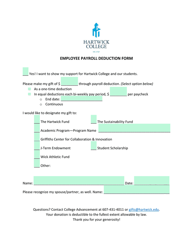 Employee Payroll Deduction Form screenshot