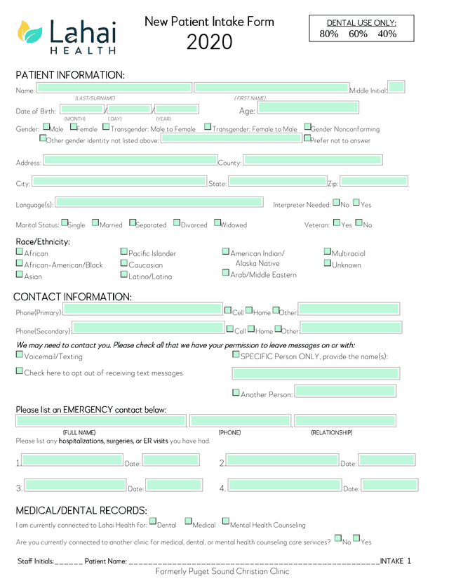 New Patient Intake Form screenshot
