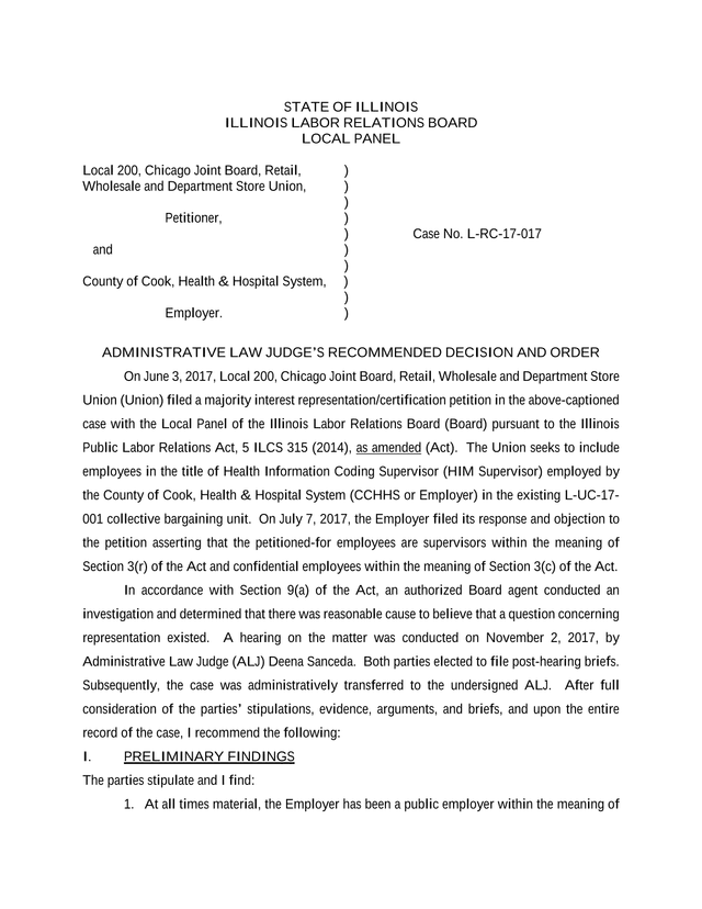 Administrative Law JudgeS Recommended Decision And Order   Local 200, Chicago Joint Board V. County  screenshot