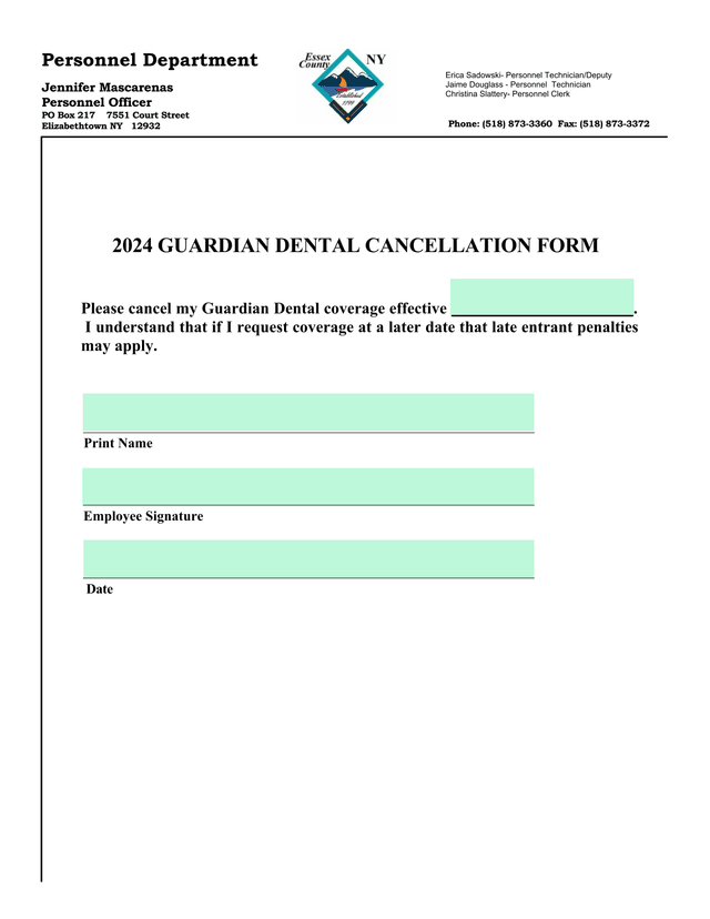 2024 Guardian Dental Cancellation Form screenshot