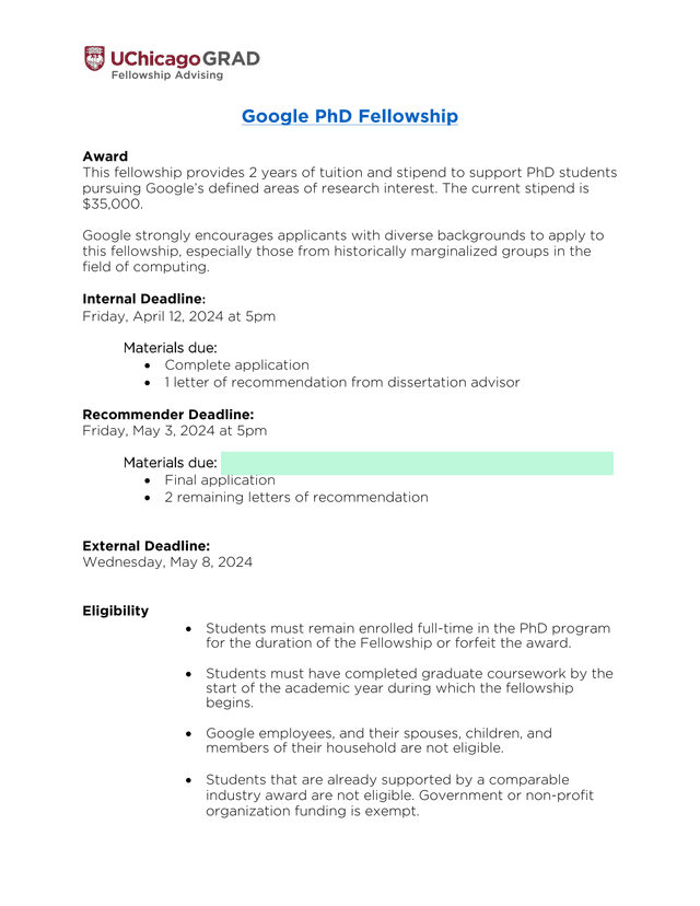 Google PhD Fellowship screenshot