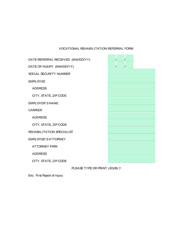 Vocational Rehabilitation Referral Form screenshot