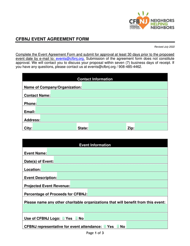 CFBNJ EVENT AGREEMENT FORM screenshot