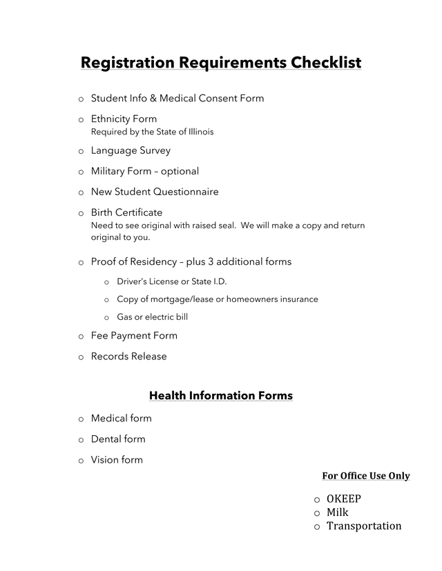 Registration Requirements Checklist screenshot