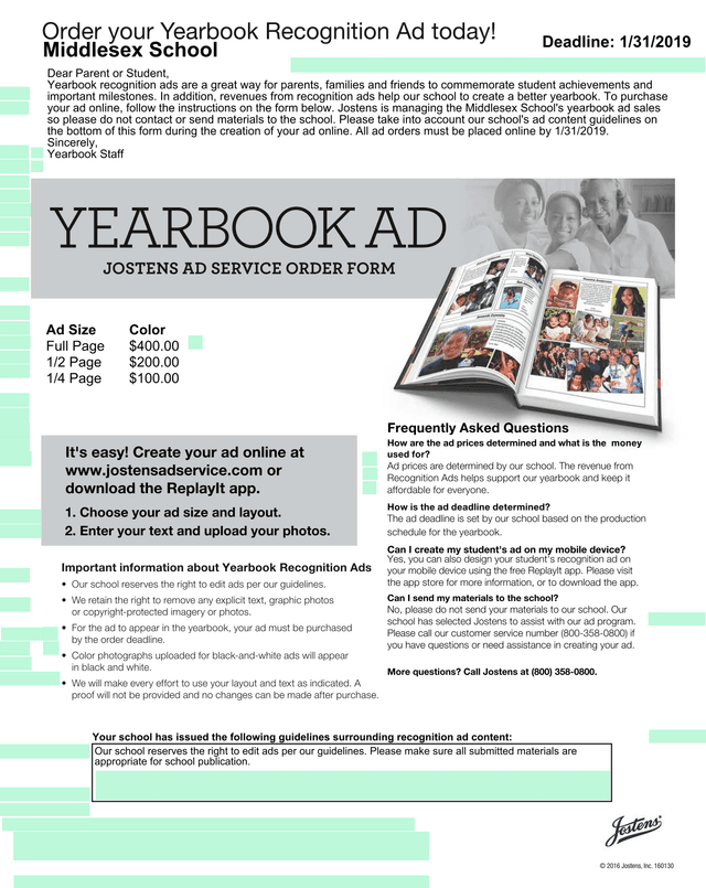 Jostens Ad Service Order Form screenshot