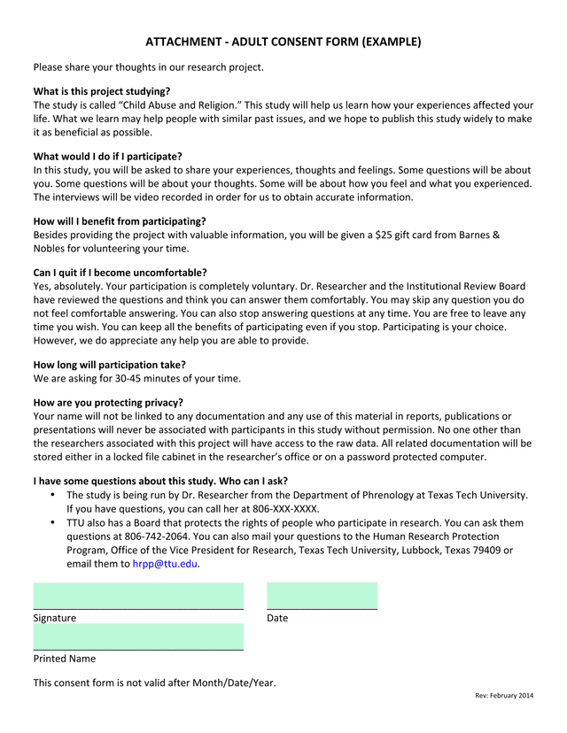 ATTACHMENT   ADULT CONSENT FORM (EXAMPLE) screenshot
