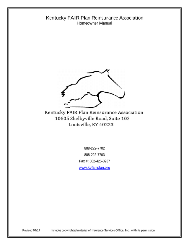 Kentucky FAIR Plan Reinsurance Association Homeowner Manual screenshot