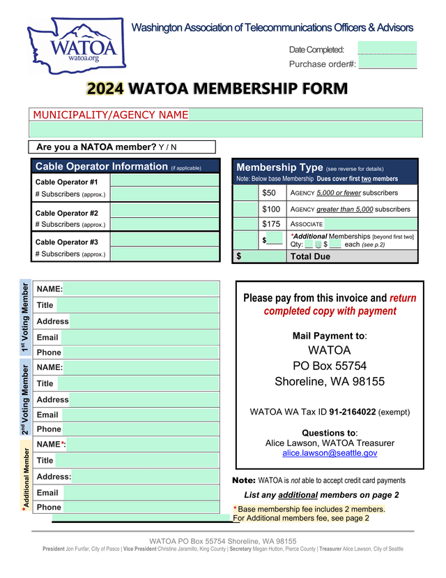 2024 WATOA Membership Form screenshot