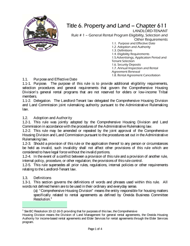 Title 6. Property And Land  Chapter 611 LANDLORD TENANT Rule  1  General Rental Program Eligibility, screenshot