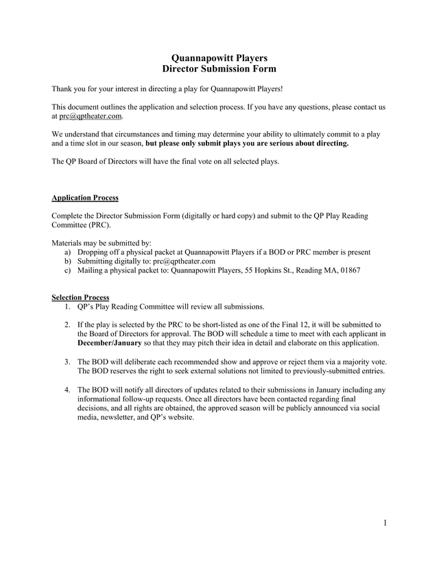 Director Submission Form screenshot