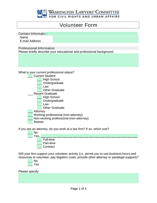 Volunteer Form screenshot
