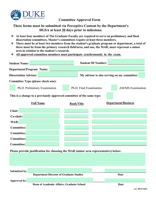 Committee Approval Form screenshot