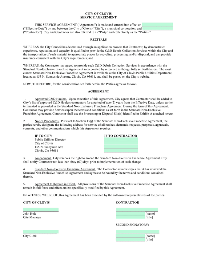 City Of Clovis Service Agreement screenshot