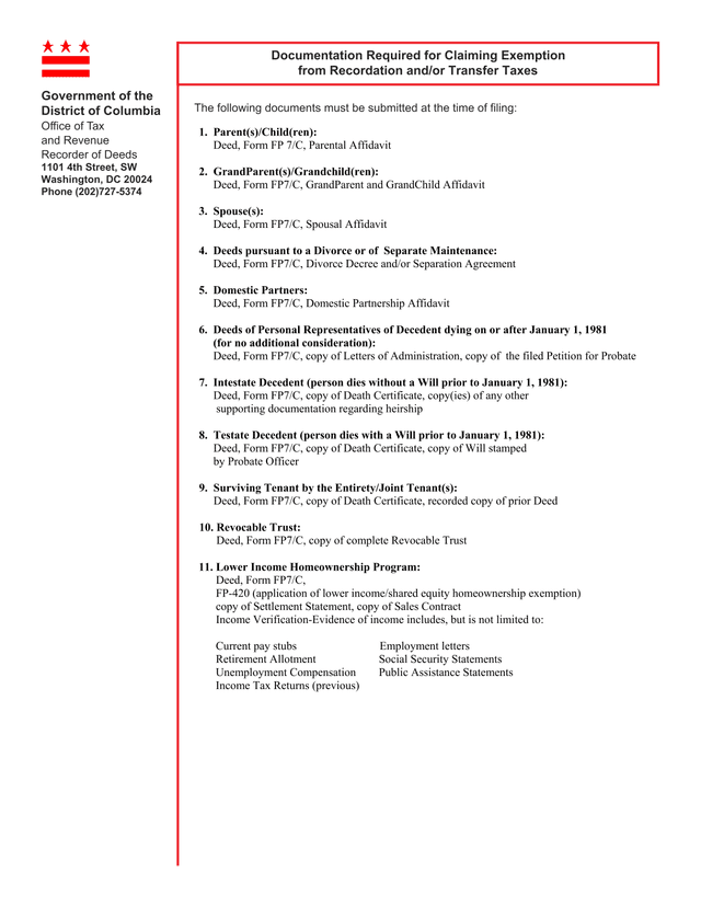 Documentation Required For Claiming Exemption From Recordation AndOr Transfer Taxes screenshot