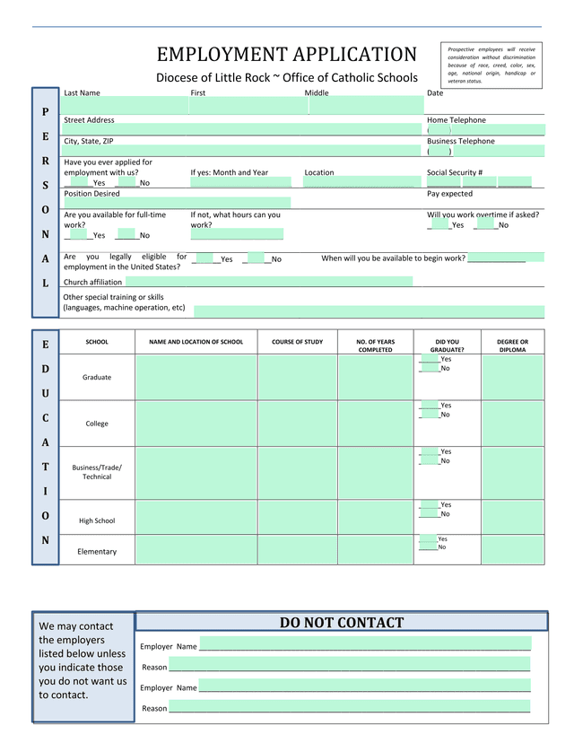 EMPLOYMENT APPLICATION screenshot