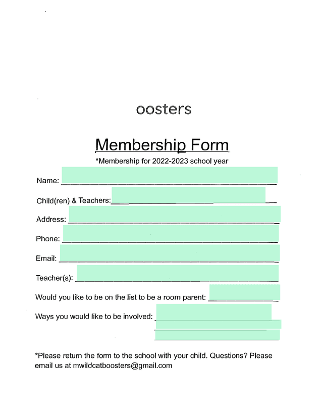 Boosters Membership Form screenshot