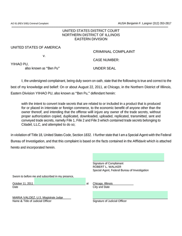 Criminal Complaint screenshot