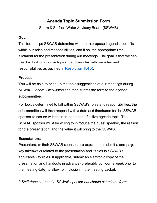 Agenda Topic Submission Form screenshot