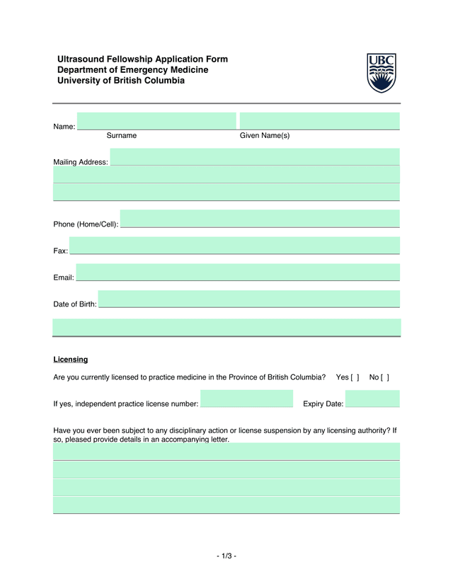 Ultrasound Fellowship Application Form screenshot