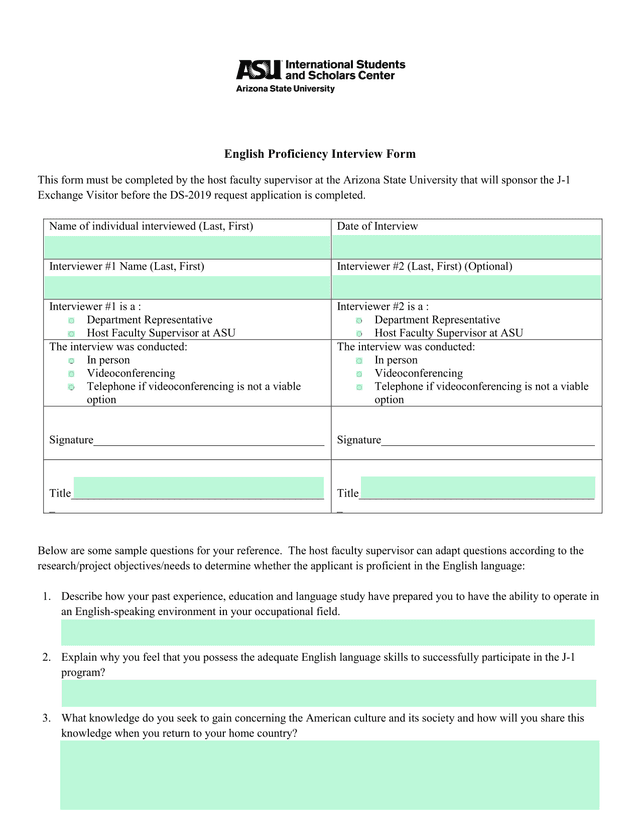 English Proficiency Interview Form screenshot